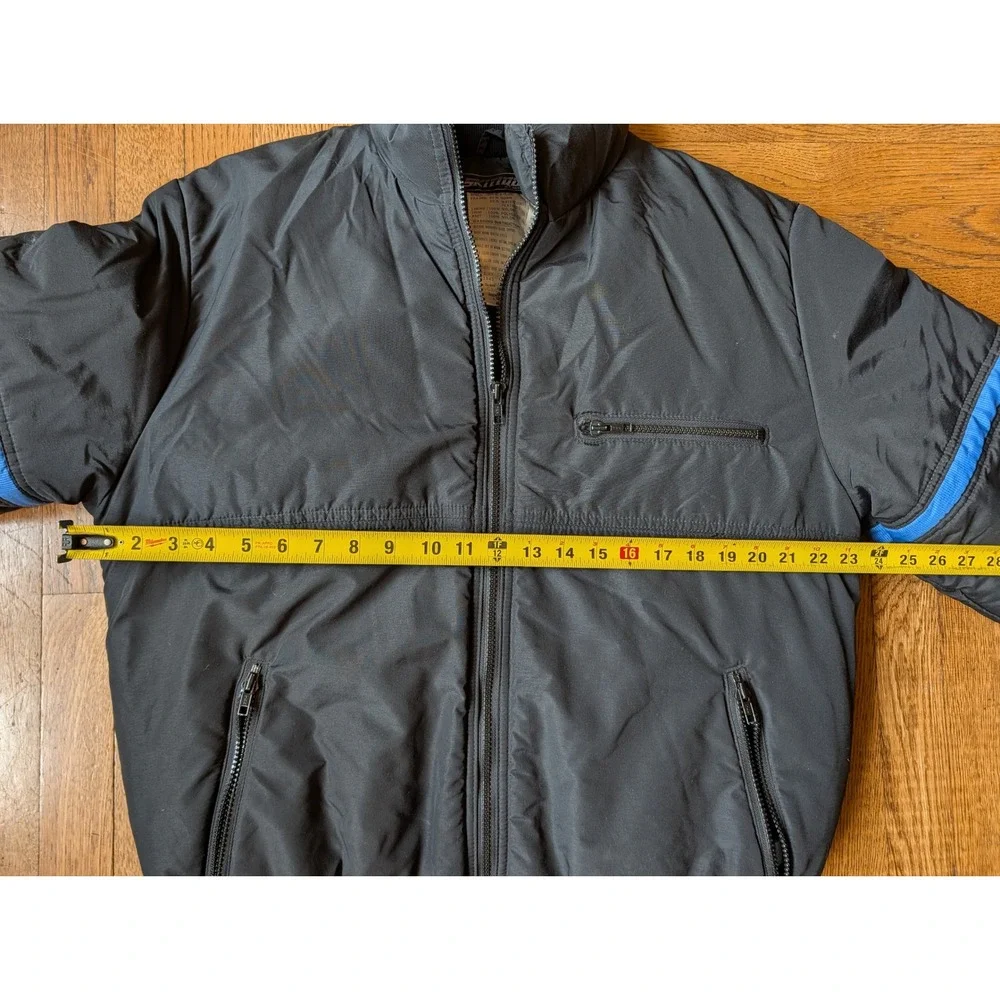 Vtg 70s/80s Skitique International Down Snow Jacket Black Blue Stripe Mens L Ski